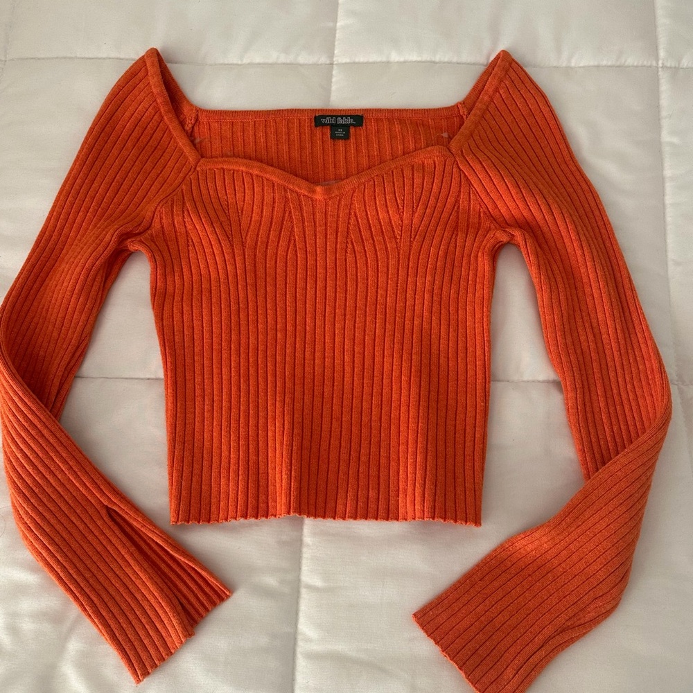 wild fable Orange Ribbed Sweetheart Crop Top
